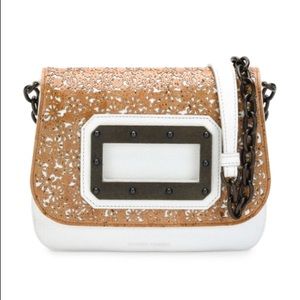 NWT Tomas Maier laser-cut cork & leather bag